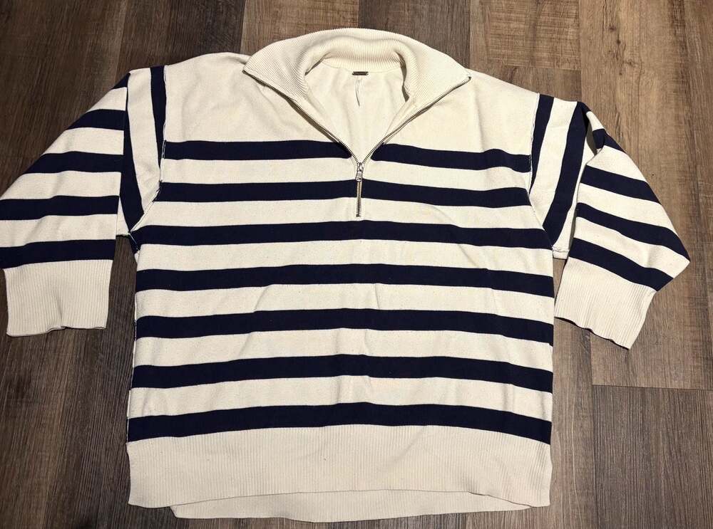 Free People Coastal Stripe Half-Zip Pullover Sweater - Picture 4 of 4